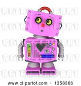 Clip Art of Retro 3d Surprised Pink Female Robot Looking up to the Left, on a White Background by Stockillustrations
