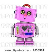 Clip Art of Retro 3d Surprised Pink Female Robot, on a White Background by Stockillustrations