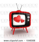 Clip Art of Retro 3d Television with Hearts on the Screen by BNP Design Studio