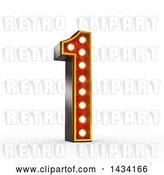 Clip Art of Retro 3d Theater Light Bulb Styled Number 1, on a White Background, with a Clipping Path by Stockillustrations