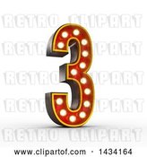 Clip Art of Retro 3d Theater Light Bulb Styled Number 3, on a White Background, with a Clipping Path by Stockillustrations