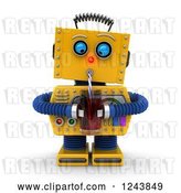 Clip Art of Retro 3d Thirsty Yellow Robot Drinking with a Straw by Stockillustrations