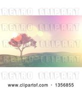 Clip Art of Retro 3d Tree on a Grassy Hill, with Flares by KJ Pargeter