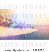 Clip Art of Retro 3d Tropical Island with a Pastel and Bright Sunset by KJ Pargeter