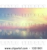 Clip Art of Retro 3d Tropical Island with Palm Trees and Fog at Sunset, with Flares by KJ Pargeter