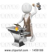 Clip Art of Retro 3d White Guy Blacksmith Forging a Sword, on a White Background by