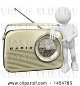 Clip Art of Retro 3d White Guy Presenting a Radio, on a White Background by
