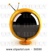 Clip Art of Retro 3d Yellow Round Television - Version 1 by Julos
