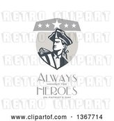 Clip Art of Retro American Patriot Minuteman Revolutionary Soldier Crest with Always Honour the Heroes on Patriot's Day Text on White by Patrimonio
