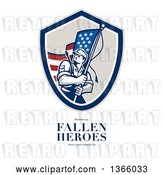 Clip Art of Retro American Soldier Weilding a Flag over Remember Our Fallen Heroes Have a Great Memorial Day Text on White by Patrimonio
