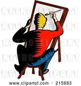 Clip Art of Retro Artist Sitting on a Stool and Painting by Patrimonio