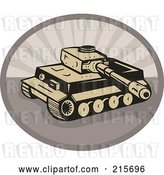 Clip Art of Retro Battle Tank over an Oval by Patrimonio