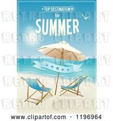 Clip Art of Retro Beach Poster with Furniture a Banner and Sample Text by Eugene