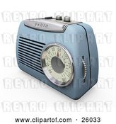 Clip Art of Retro Blue Radio with a Station Dial, on a White Surface by KJ Pargeter