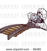 Clip Art of Retro Blue Steam Train Proceeding over a Hill by Patrimonio