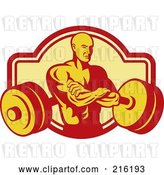 Clip Art of Retro Bodybuilder with His Arms Crossed Overa Barbell Logo by Patrimonio