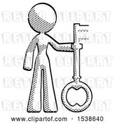 Clip Art of Retro Cartoon Lady Holding Key Made of Gold by Leo Blanchette