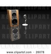 Clip Art of Retro Chrome Microphone Beside a Speaker on a Reflective Surface by KJ Pargeter