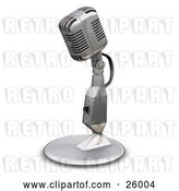 Clip Art of Retro Chrome Microphone with a Little Table Top Stand, on a White Background by KJ Pargeter