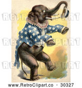 Clip Art of Retro Circus Elephant Standing up and Holding a Hat by Prawny Vintage