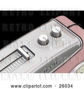 Clip Art of Retro Closeup of Volume, Bass and Treble Knobs Ona Pink Radio, over Black by KJ Pargeter