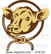 Clip Art of Retro Cow Face in a Rope Circle by Patrimonio