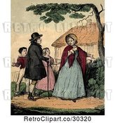 Clip Art of Retro Distressed Lady Gesturing to Her Yard and Her Family by Prawny Vintage