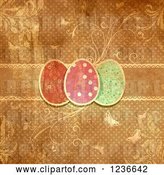 Clip Art of Retro Distressed Polka Dot Easter Egg Background with Flourishes and Butterflies by KJ Pargeter