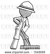 Clip Art of Retro Explorer Guy Cleaning Services Janitor Sweeping Floor with Push Broom by Leo Blanchette
