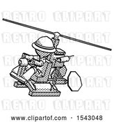 Clip Art of Retro Explorer Guy Flying in Gyrocopter Front Side Angle Top View by Leo Blanchette