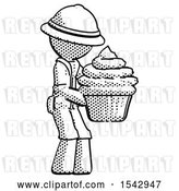 Clip Art of Retro Explorer Guy Holding Large Cupcake Ready to Eat or Serve by Leo Blanchette