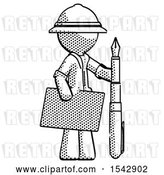 Clip Art of Retro Explorer Guy Holding Large Envelope and Calligraphy Pen by Leo Blanchette