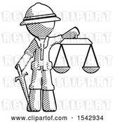 Clip Art of Retro Explorer Guy Justice Concept with Scales and Sword, Justicia Derived by Leo Blanchette