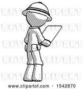 Clip Art of Retro Explorer Guy Looking at Tablet Device Computer Facing Away by Leo Blanchette
