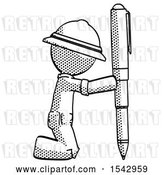 Clip Art of Retro Explorer Guy Posing with Giant Pen in Powerful yet Awkward Manner. by Leo Blanchette