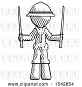 Clip Art of Retro Explorer Guy Posing with Two Ninja Sword Katanas up by Leo Blanchette