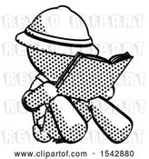 Clip Art of Retro Explorer Guy Reading Book While Sitting down by Leo Blanchette