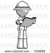 Clip Art of Retro Explorer Guy Reading Book While Standing up Facing Away by Leo Blanchette