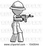 Clip Art of Retro Explorer Guy Shooting Automatic Assault Weapon by Leo Blanchette