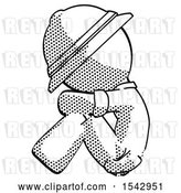 Clip Art of Retro Explorer Guy Sitting with Head down Facing Sideways Left by Leo Blanchette