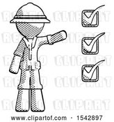 Clip Art of Retro Explorer Guy Standing by List of Checkmarks by Leo Blanchette