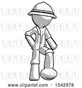 Clip Art of Retro Explorer Guy Standing with Foot on Football by Leo Blanchette