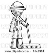 Clip Art of Retro Explorer Guy Standing with Industrial Broom by Leo Blanchette