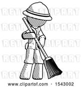 Clip Art of Retro Explorer Guy Sweeping Area with Broom by Leo Blanchette