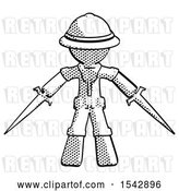 Clip Art of Retro Explorer Guy Two Sword Defense Pose by Leo Blanchette