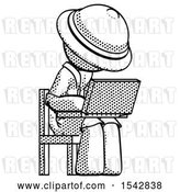 Clip Art of Retro Explorer Guy Using Laptop Computer While Sitting in Chair Angled Right by Leo Blanchette