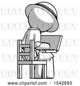 Clip Art of Retro Explorer Guy Using Laptop Computer While Sitting in Chair View from Back by Leo Blanchette