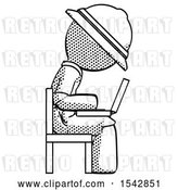 Clip Art of Retro Explorer Guy Using Laptop Computer While Sitting in Chair View from Side by Leo Blanchette