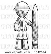 Clip Art of Retro Explorer Guy with Large Pencil Standing Ready to Write by Leo Blanchette
