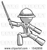 Clip Art of Retro Explorer Guy with Ninja Sword Katana in Defense Pose by Leo Blanchette